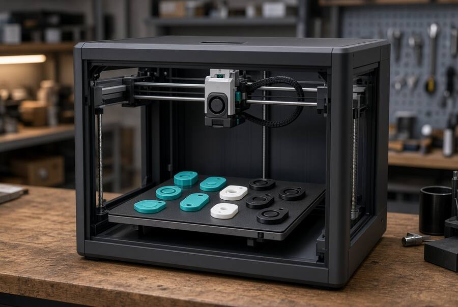 Drukarka 3D FDM drukująca kolorowe breloki NFC