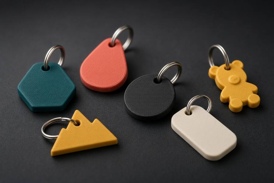 Kolekcja kolorowych breloków NFC z druku 3D